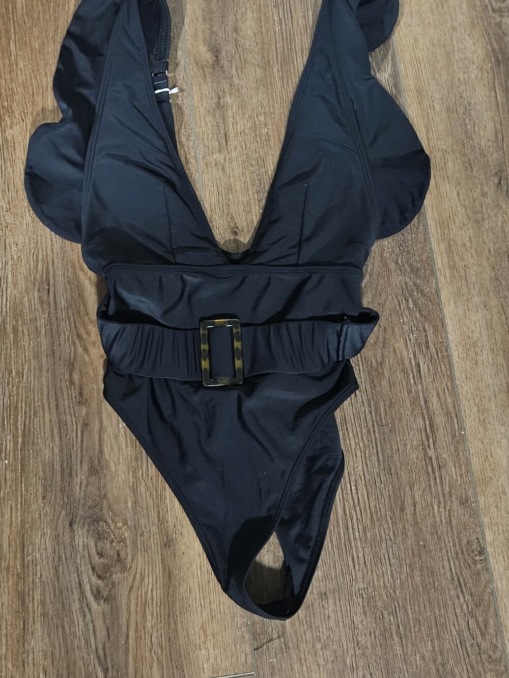 Black One-peice Bathing Suit With V-neck